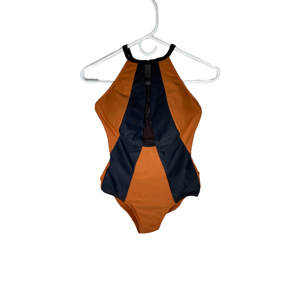 Time & Tru Swimwear Swimsuit Colorblock Peek a Boo Front Sz 4-6 Small Womens - Picture 1 of 9